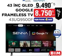 SENNA 43UQ9500F 43 İNÇ QLED GOOGLE FRAMELESS TV AKILLI TELEVİZYON